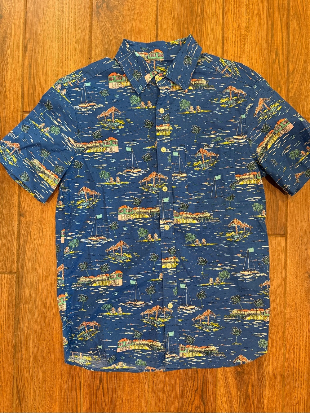 Vineyard Vines Blue Nautical Tropical Print Button-Down Shirt / men’s small